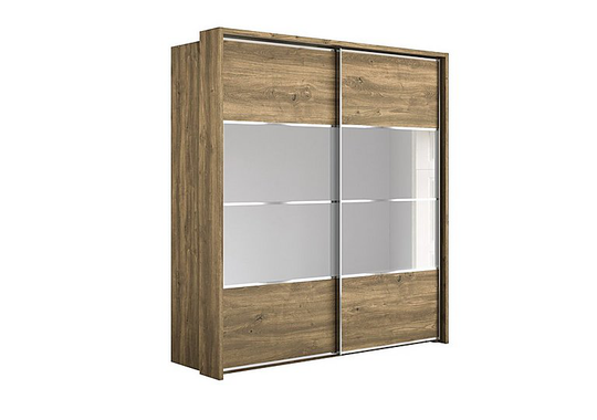 Wiemann - Oakland 210cm Sliding 2 Door Wardrobe with Passe-Partout Frame and Crystal Mirror - Brown