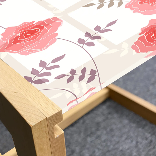 Rose Coffee Table, Repetitive Pattern With Blooming Flowers With Thin Peduncle, Acrylic Glass Center Table With Wooden Frame For Offices Dorms Eggshel