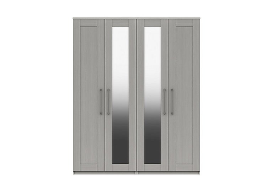 London Bedrooms - Fenchurch 4 Door Tall Wardrobe with Mirrors - Grey