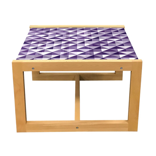 Abstract Coffee Table, Monochrome Style Triangles Forming Diagonal Squares, Acrylic Glass Center Table With Wooden Frame For Offices Dorms Quartz Purp