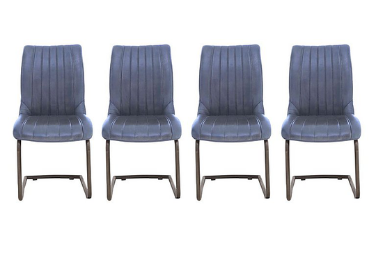 Dee Set of 4 Cantilever Leather Dining Chairs - Blue