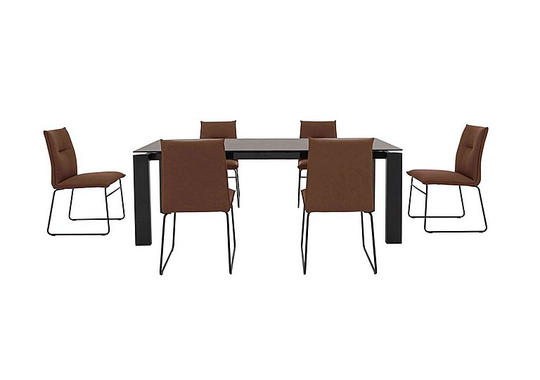 Connubia by Calligaris - Gate Extra Large Extending Dining Table and 6 Maya Ski Leg Faux Leather Dining Chairs