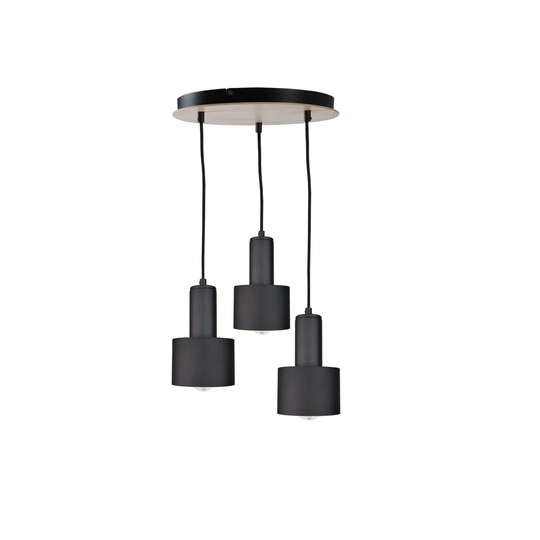 3 - Light Cluster Cylinder Pendant with Wood Accents