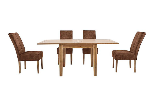 Furnitureland - California Solid Oak Flip Top Extending Table and 4 Velvet Fabric Dining Chairs