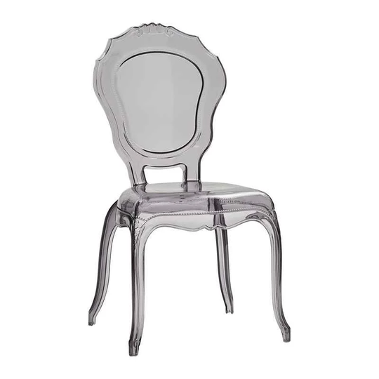 Set Of 2 QUEEN's Stackable Smoked Transparent Polypropylene Chairs Without Armrests