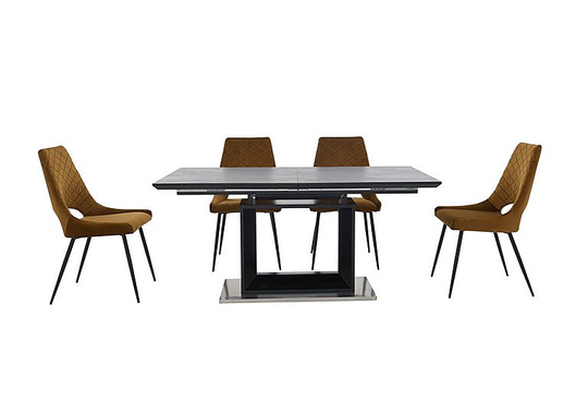 Metallica Extending Dining Table with Graphite Ceramic Top and 4 Chairs - Yellow