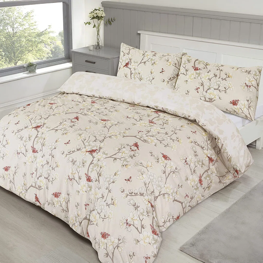 NightComfort Toile Floral Butterflies Multicolour Cotton Rich Duvet Cover Set with Pillowcase