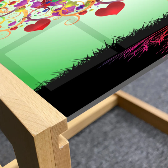 Tree Of Life Coffee Table, Colorful Magic Love Tree Blossomed Heart And Round Leaves And Roots Life Theme, Acrylic Glass Center Table With Wooden Fram