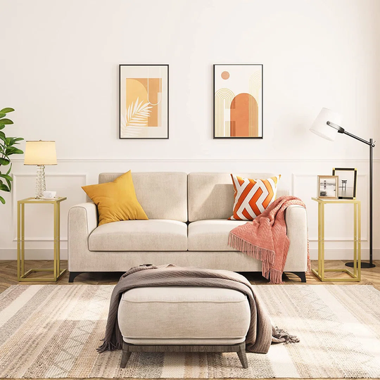 C Shaped Side Table, Gold Glass Side Table, Under Sofa Table, Small Coffee Snack Table For Small Space, Sofa End Table, Laptop Table With Metal Frame,