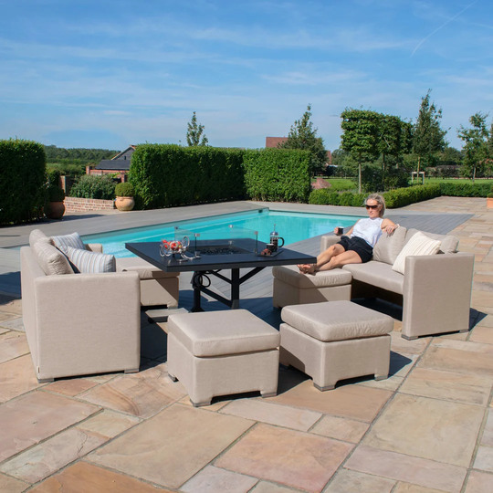 Wodonga Outdoor Fabric Cube Sofa Set - with Fire Pit