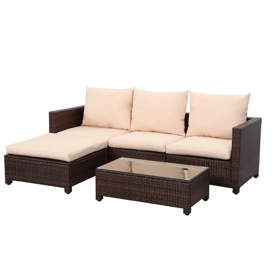 Mixed Grey 3 Seater L Shape Rattan Sofa And Coffee Table Set