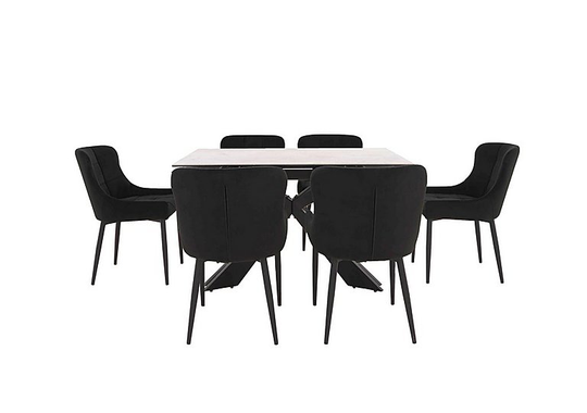Kos Extending Dining Table with 6 Velvet Dining Chairs Dining Set - Black