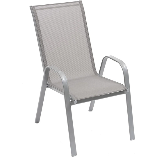 Barons Home Garden Chairs, Outdoor Chairs For Garden, Terrace, Balcony, Veranda, Pool, Metal And PVC, Startable Chairs, Gray Color, 4 Pieces