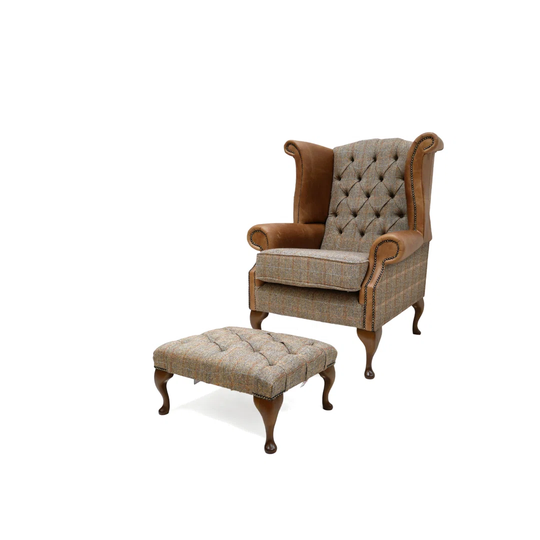 Foskey Leather Wingback Chair and Footstool