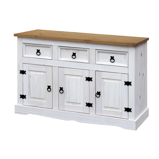 Whipe 130" Wide 3 Drawer Pine Solid Wood Sideboard