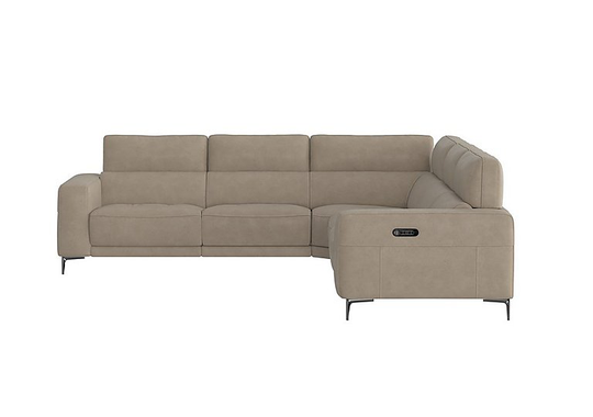 Adama Large Fabric Power Recliner Corner Sofa with Telescopic Headrests - Beige