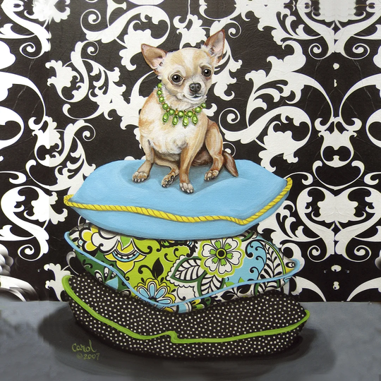Chihuahua Pillows I by Carol Dillon - Wrapped Canvas Painting
