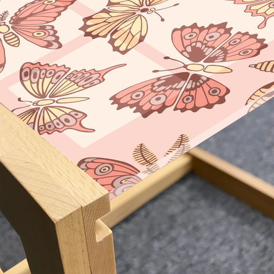 Butterfly Coffee Table, Summer Time Ornamental Flying Creatures In Rose Tones, Acrylic Glass Center Table With Wooden Frame For Offices Dorms Blush Co
