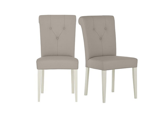 Furnitureland - Annecy Pair of Upholstered Faux Leather Roll Back Dining Chairs - Grey