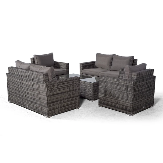 Villatoro Grey Rattan 2 X 2 Seat Sofa + 2 X Armchairs & Rectangle Coffee Table, Outdoor Patio Garden Furniture