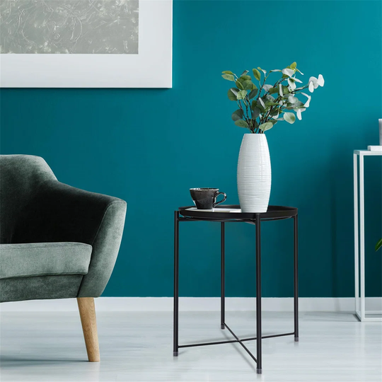 Tray Metal End Table, Foldable & Removable Round Side Tables, Anti-Rust And Waterproof Snack Table, Easy To Assemble & Clean, Adjustable Coffee Table