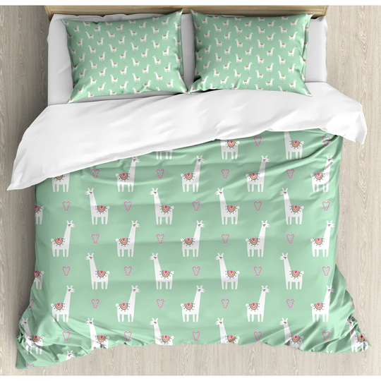 Amalienborg Mint/White/Pink Microfibre 350 TC Duvet Cover Set