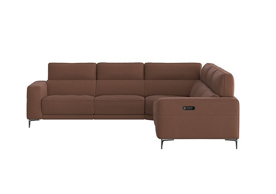 Adama Large Fabric Power Recliner Corner Sofa with Telescopic Headrests - Brown