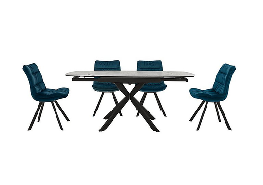 Diego Round Extending Dining Table and 4 Chairs - Teal