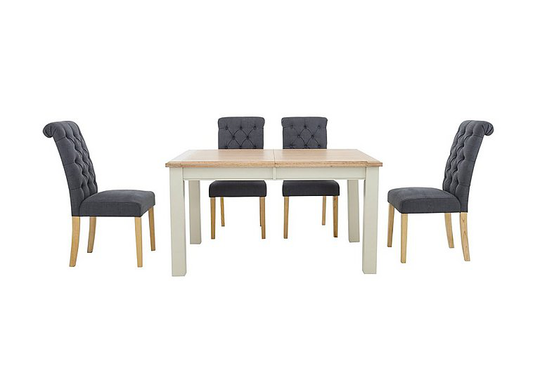 Furnitureland - Angeles Rectangular Extending Dining Table and 4 Button Back Dining Chairs
