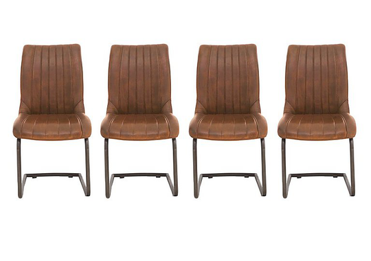 Dee Set of 4 Cantilever Leather Dining Chairs - Brown
