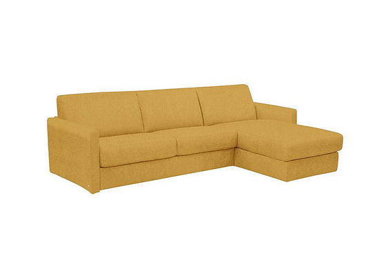 Nicoletti - Alcova 3 Seater Fabric Sofa Bed with Storage Chaise with Slim Arms - Yellow