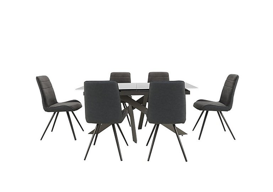 Samurai Extending Dining Table with White Stone Top and 6 Velvet Dining Chairs