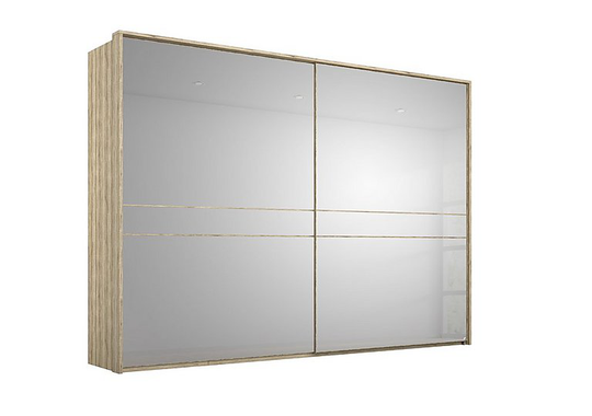 Rauch - Lando Sliding Mirror Wardrobe with LED Lights - 280-cm - Brown