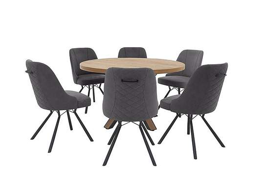Detroit Round Dining Table and 6 Detroit Dining Chairs - Grey