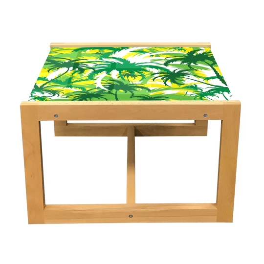 Exotic Coffee Table, Refreshing Hawaiian Palm Trees In Various Green Tones, Acrylic Glass Center Table With Wooden Frame For Offices Dorms Shamrock Gr