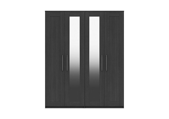 London Bedrooms - Fenchurch 4 Door Tall Wardrobe with Mirrors - Black