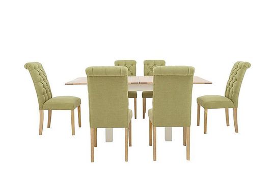 Furnitureland - Angeles Flip Top Extending Dining Table and 6 Button Back Dining Chairs - Green