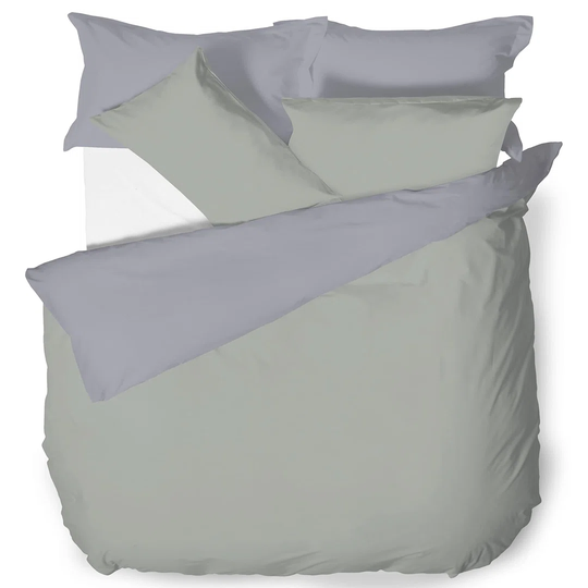 Night Comfort Sage Cool Grey Cotton Rich Duvet Cover Set with Pillowcase