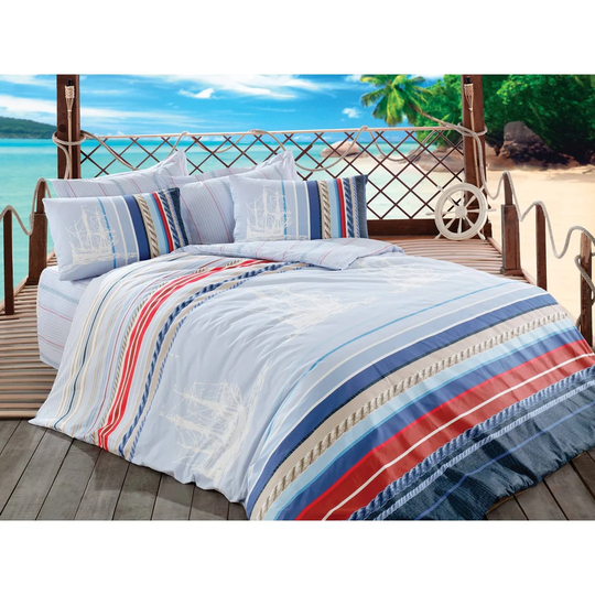 Madyson Blue/Red/Beige 100% Cotton Reinforce 145 TC Duvet Cover Set