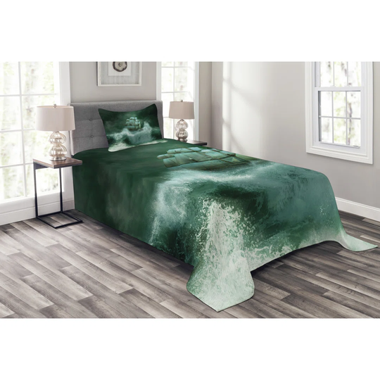 Adelise Dark/Green/Grey Bedspread Set with Pillow Sham