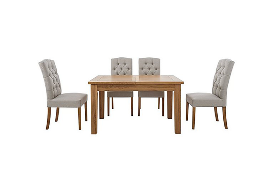Furnitureland - California Solid Oak Rectangular Extending Table and 4 Button Back Upholstered Chairs