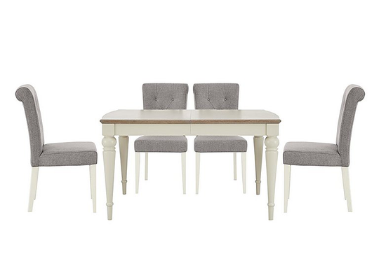 Furnitureland - Annecy Extending Dining Table and 4 Upholstered Fabric Roll Back Chairs