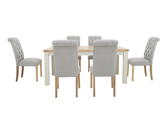 Furnitureland - Angeles Rectangular Extending Dining Table and 6 Button Back Dining Chairs