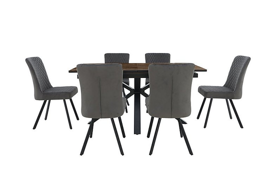 Mars Pop-Up Extending Dining Table and 6 Velvet Dining Chairs - Brown