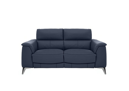 Odyssey 2 Seater Leather Recliner Sofa with Power Headrests - Blue- World of Leather