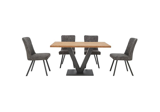 Compact Earth Industrial Dining Table and 4 Easy Clean Quilted Chairs