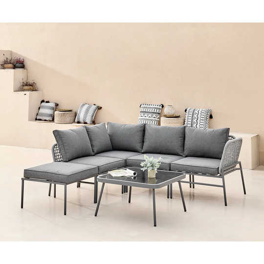 Outdoor 4-5 Seat Grey Corner Sofa And Table Set for Boho Industrial Gardens
