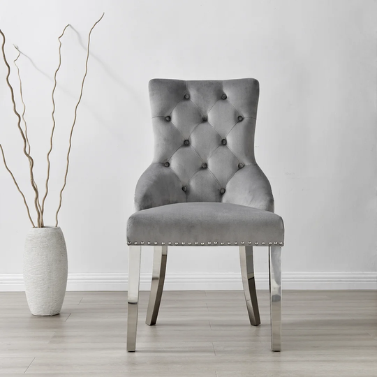 Edzard Velvet Knockerback Dining Chairs with Metal Rivets and Chrome Legs
