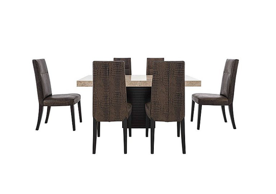 Stone International - Adriana Rectangular Marble Dining Table with 6 Dining Chairs