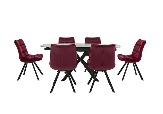 Diego Round Extending Dining Table and 6 Chairs - Red